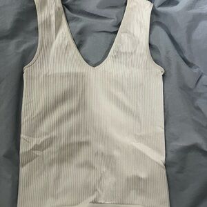 V-Neck Ribbed Beige white Tank Top